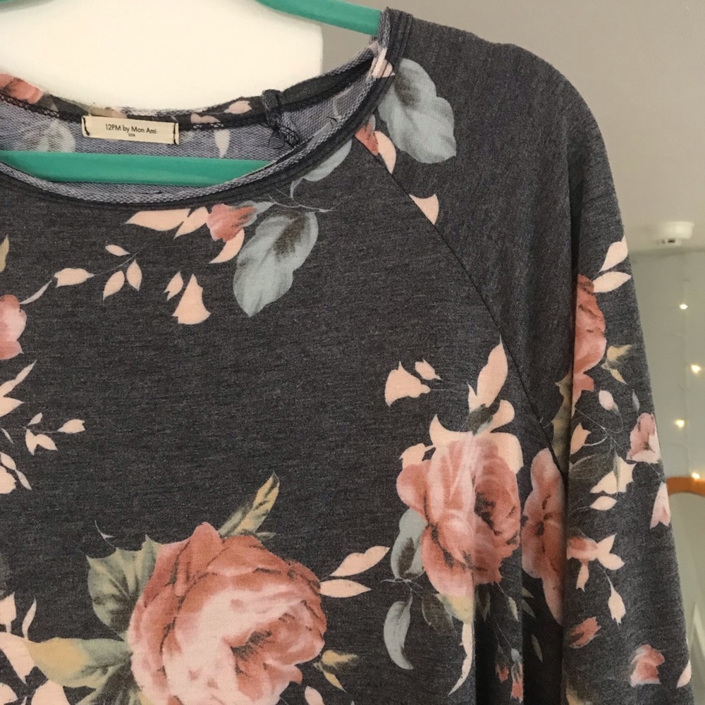 12 PM by Mon Ami heather grey floral shirt dress - Picture 2 of 6